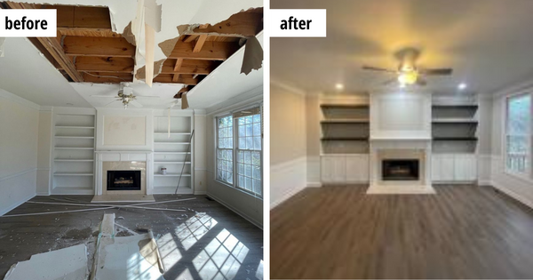 Water damage before and after comparison